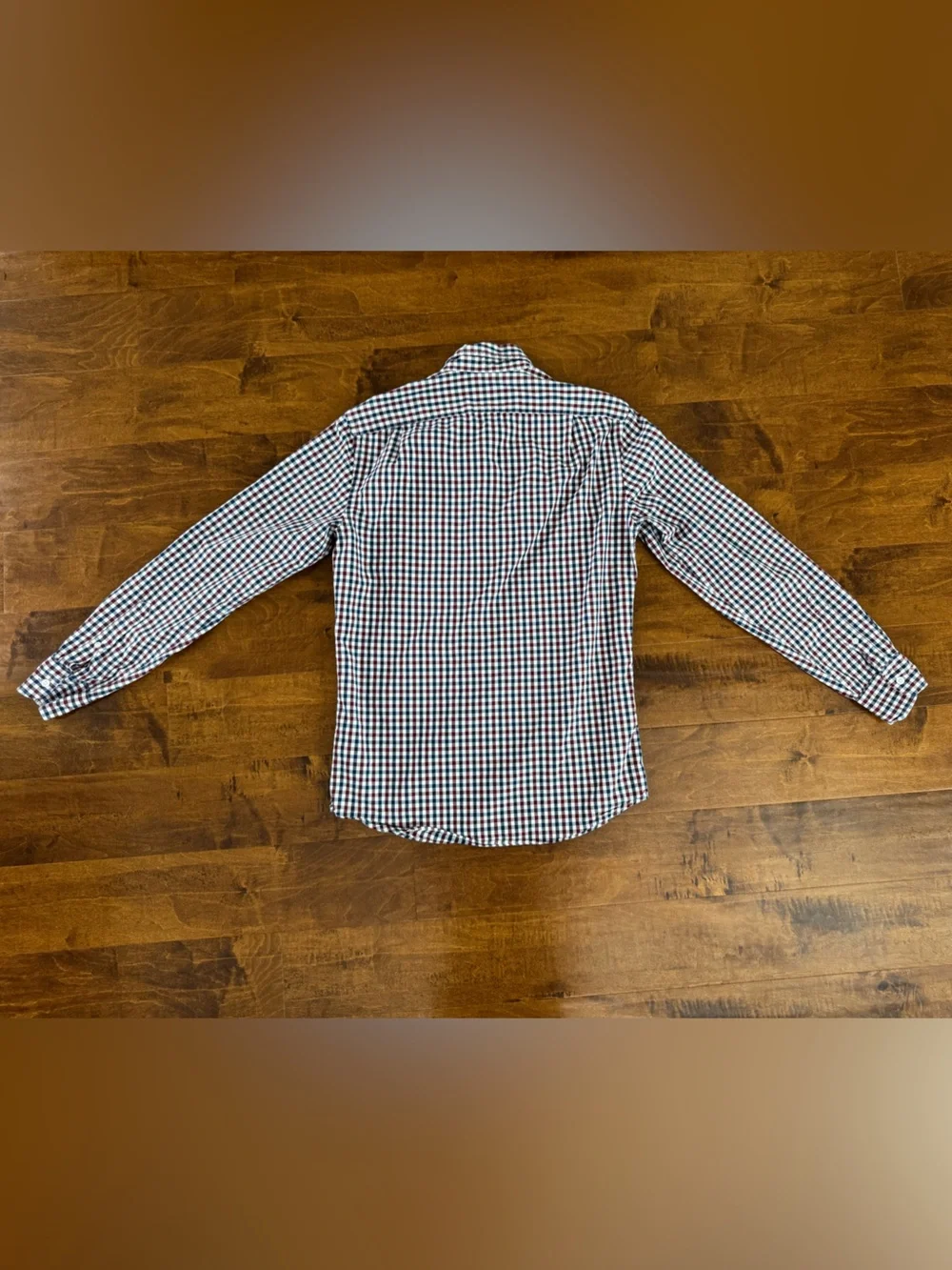 Men’s small J.Crew maroon & navy, Gap navy & white down dress shirts